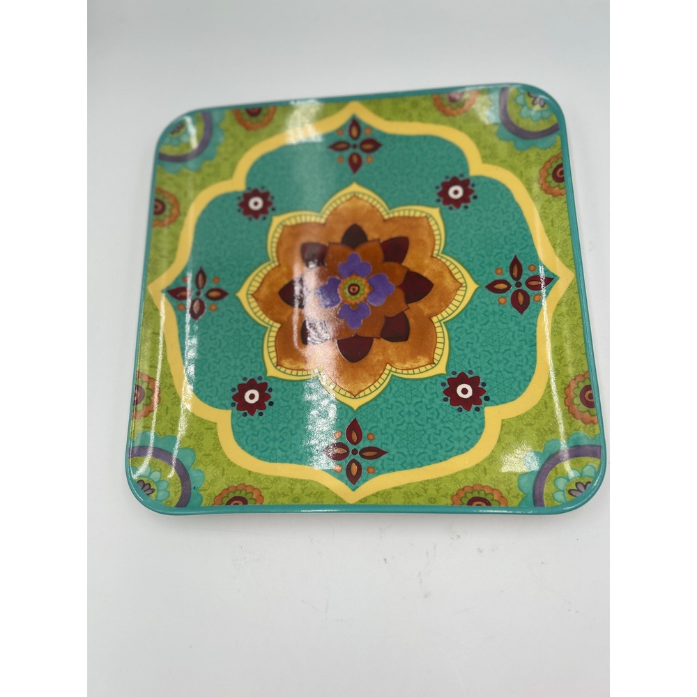 Certified International Tunisian II Square Dinner Plate Sue Zipkin Teal Green